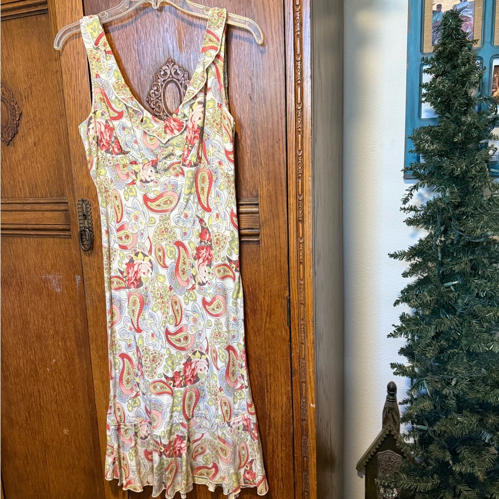 CAbi Pink and Cream Paisley Maxi Dress